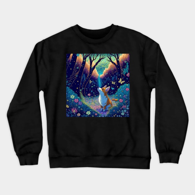 Corgi in a Magical Forest Surrounded by Butterflies Crewneck Sweatshirt by NeonOverdrive